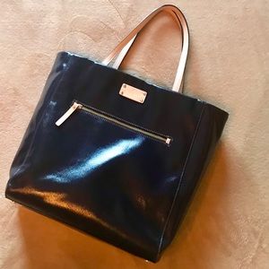 Kate Spade ink blue black tan patent leather tote